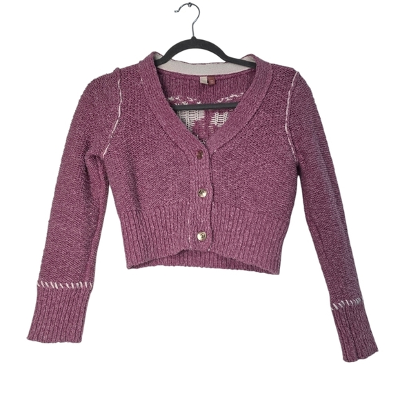 Pilcro Anthropologie Icon Cardigan Pink White Ying Yang Knit Cropped Sweater - Picture 5 of 13